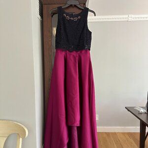 Betsy & Adam High-Low Navy-Magenta Evening Gown/Dress, Size 6P